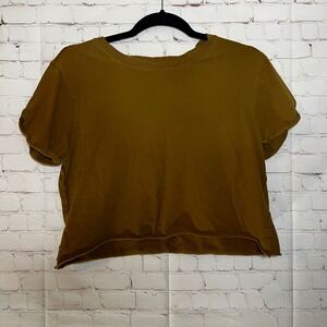 We The Free Free People The Perfect Tee Brown Cotton Raw Hem Crop Top Tee Small